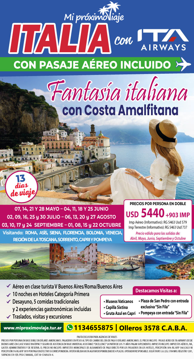 FANTASIA ITALIANA con COSTA AMALFITANA con AEREO de ITA AIRWAYS INCLUIDO